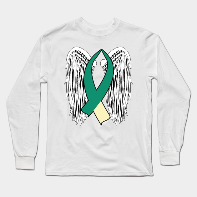 Winged Awareness Ribbon (Teal & Cream) Long Sleeve T-Shirt by BlakCircleGirl